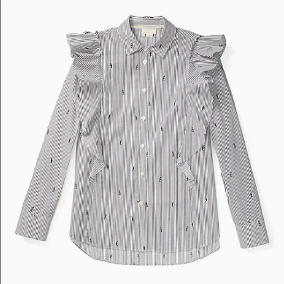 NWOT Kate Spade Penguin Print Stripe Ruffle Blouse - Picture 1 of 7